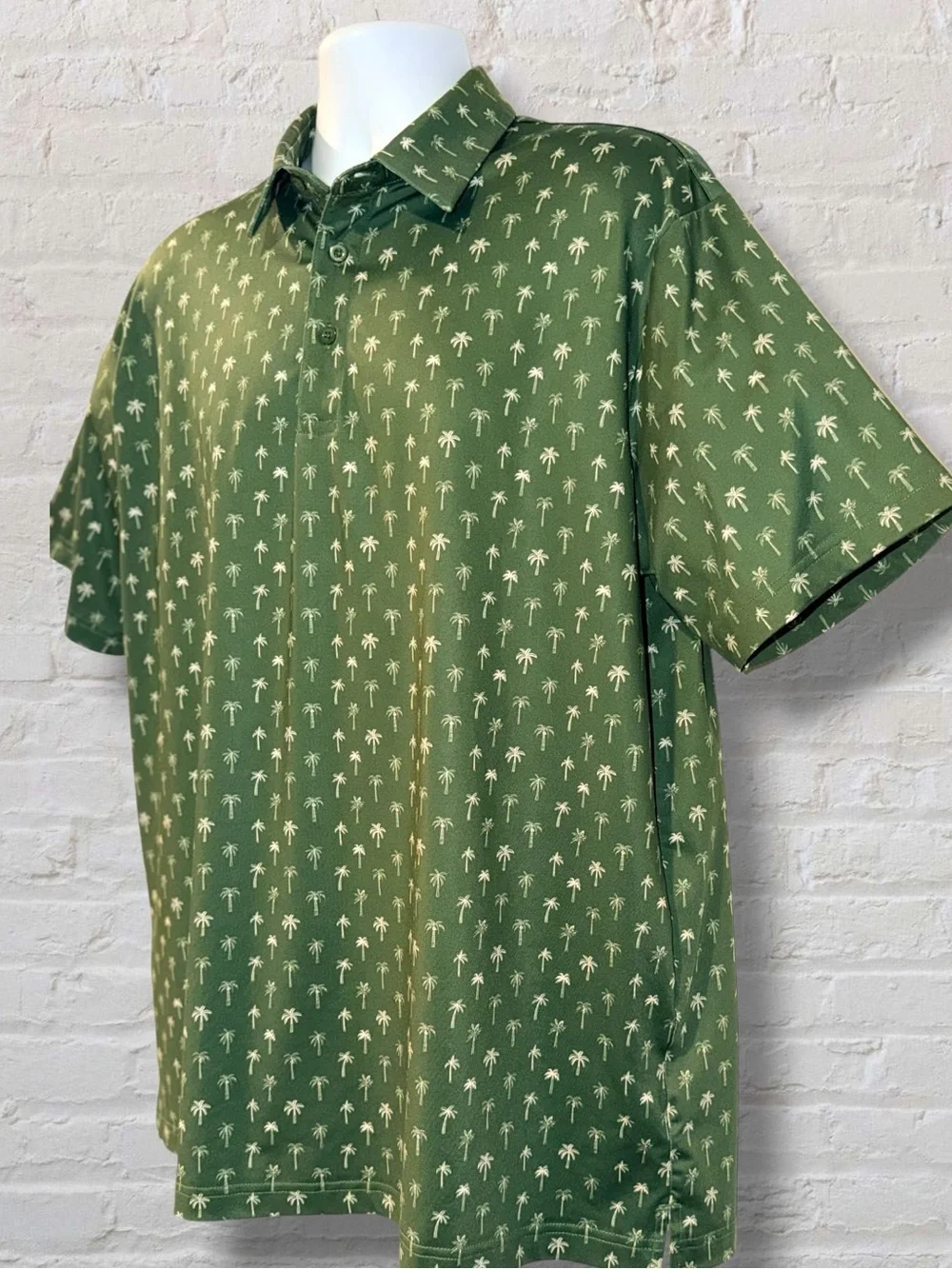 Birdie Threads Men’s Golf Polo Shirt L Green Palm Tree Print Performance - Picture 5 of 9